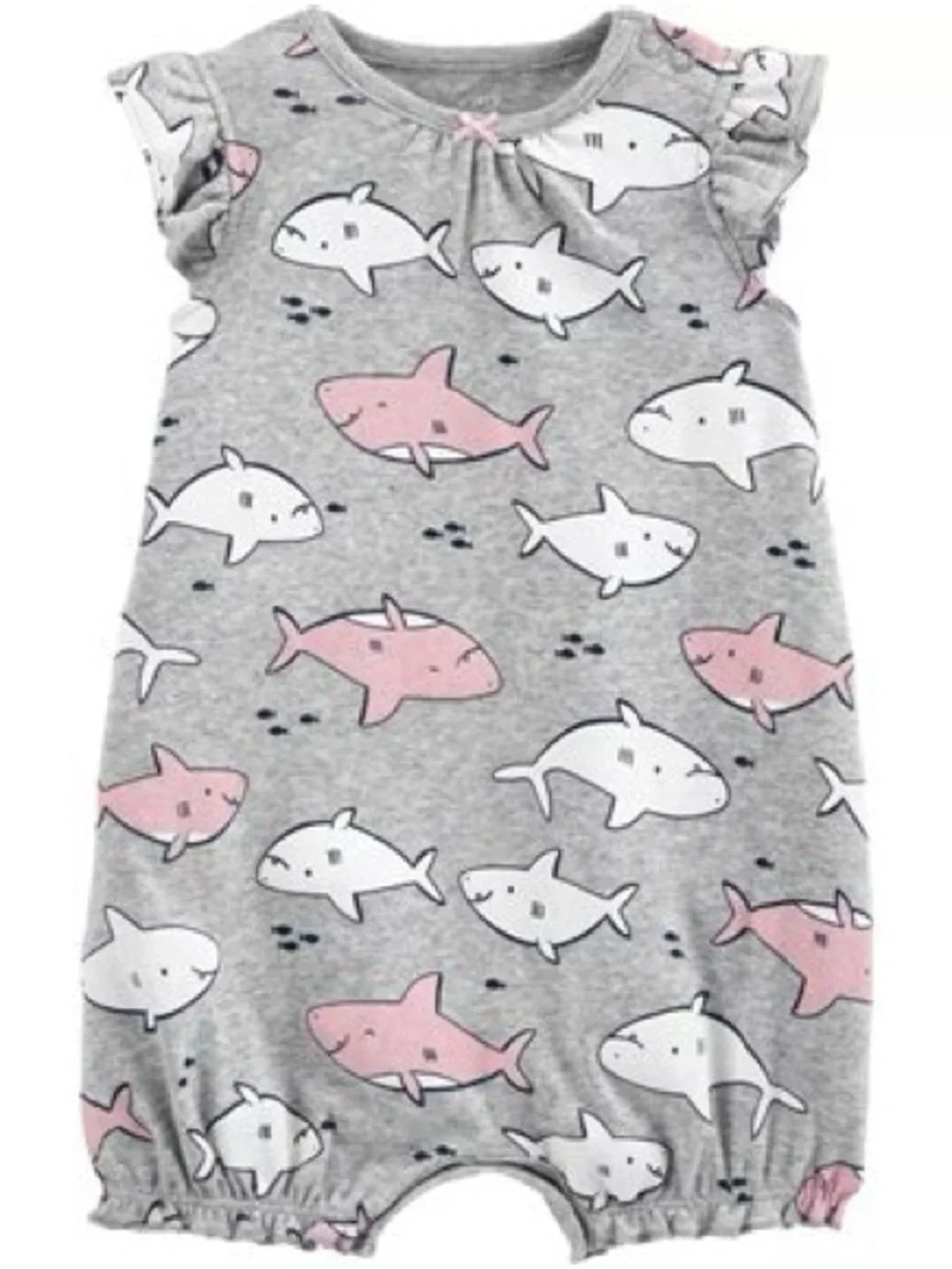 CARTER’S / Shark Print Short Sleeve Romper - Gray, Pink & White /Size 3-6 months